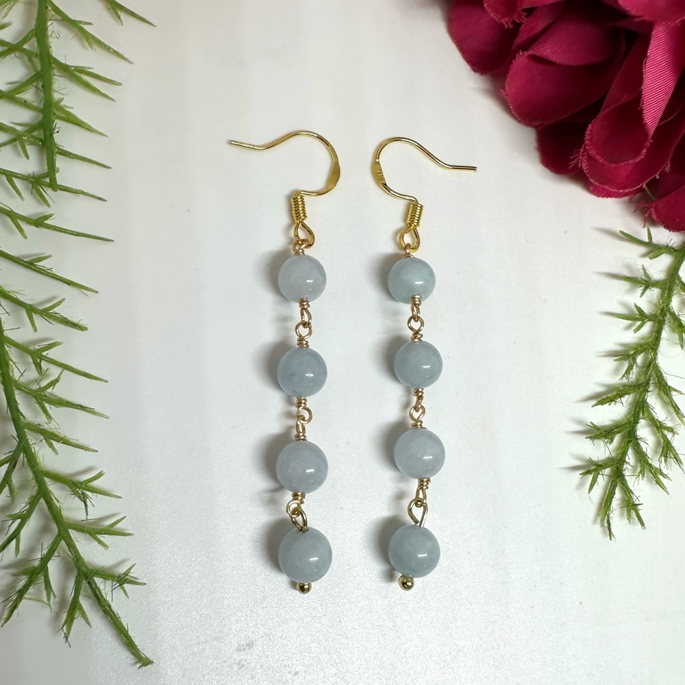 NEW⚜️Raw Aquamarine Beaded Earrings - Picture 3 of 6